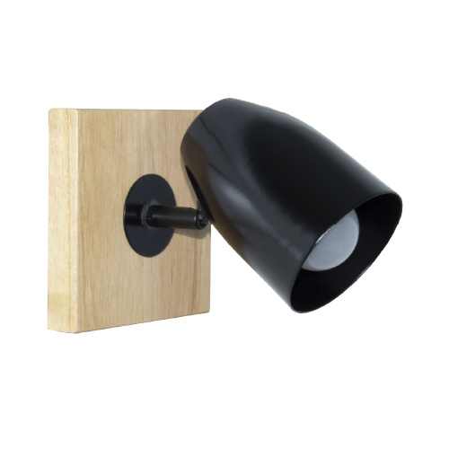 Aplique de madera paraíso 1 luz E27 con cabezal de chapa negro